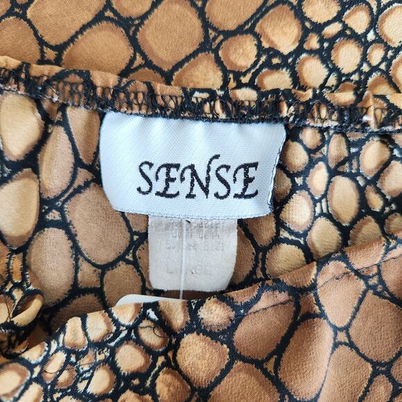 Vintage Y2K Sense Brown Snakeskin Print Bias Cut A-Line Midi Skirt M - Picture 4 of 8